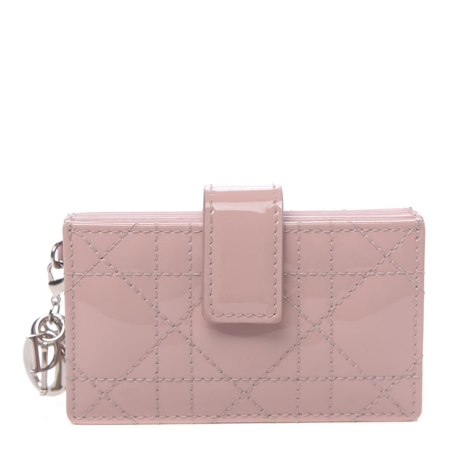 Patent Cannage Lady Dior 5-Gusset Card Holder Rose Clair