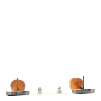Chanel Agate Bead CC Drop Earrings Brown Orange 3 of 5