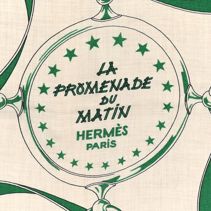 Hermes Cashmere Silk La Promenade du Matin Bandana Shawl 140 Naturel Vert Noir 3 of 5