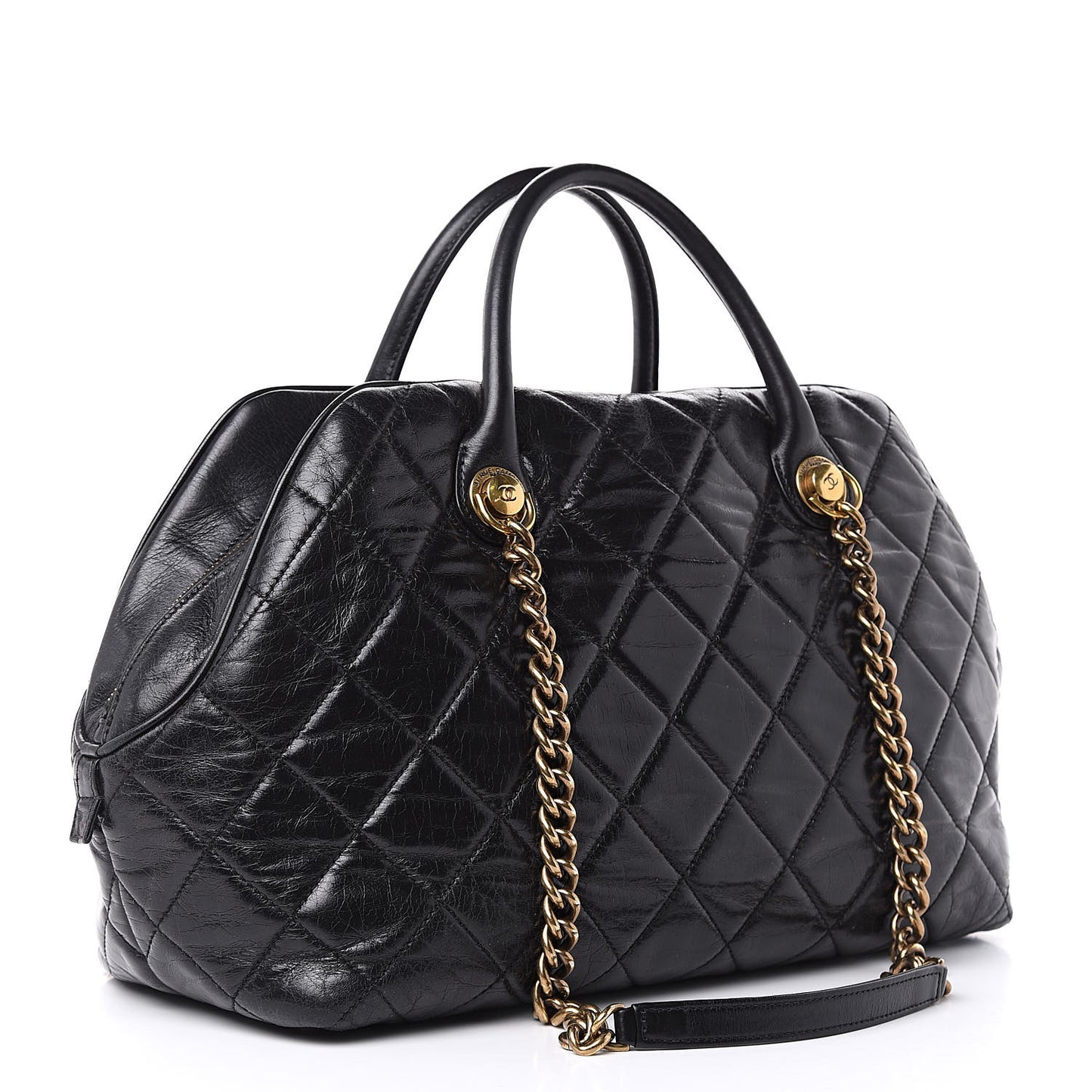 Glazed Calfskin Castle Rock Bowling Bag Black