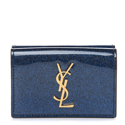 Saint Laurent Glitter Patent Monogram Trifold Wallet Cobalt 1 of 7