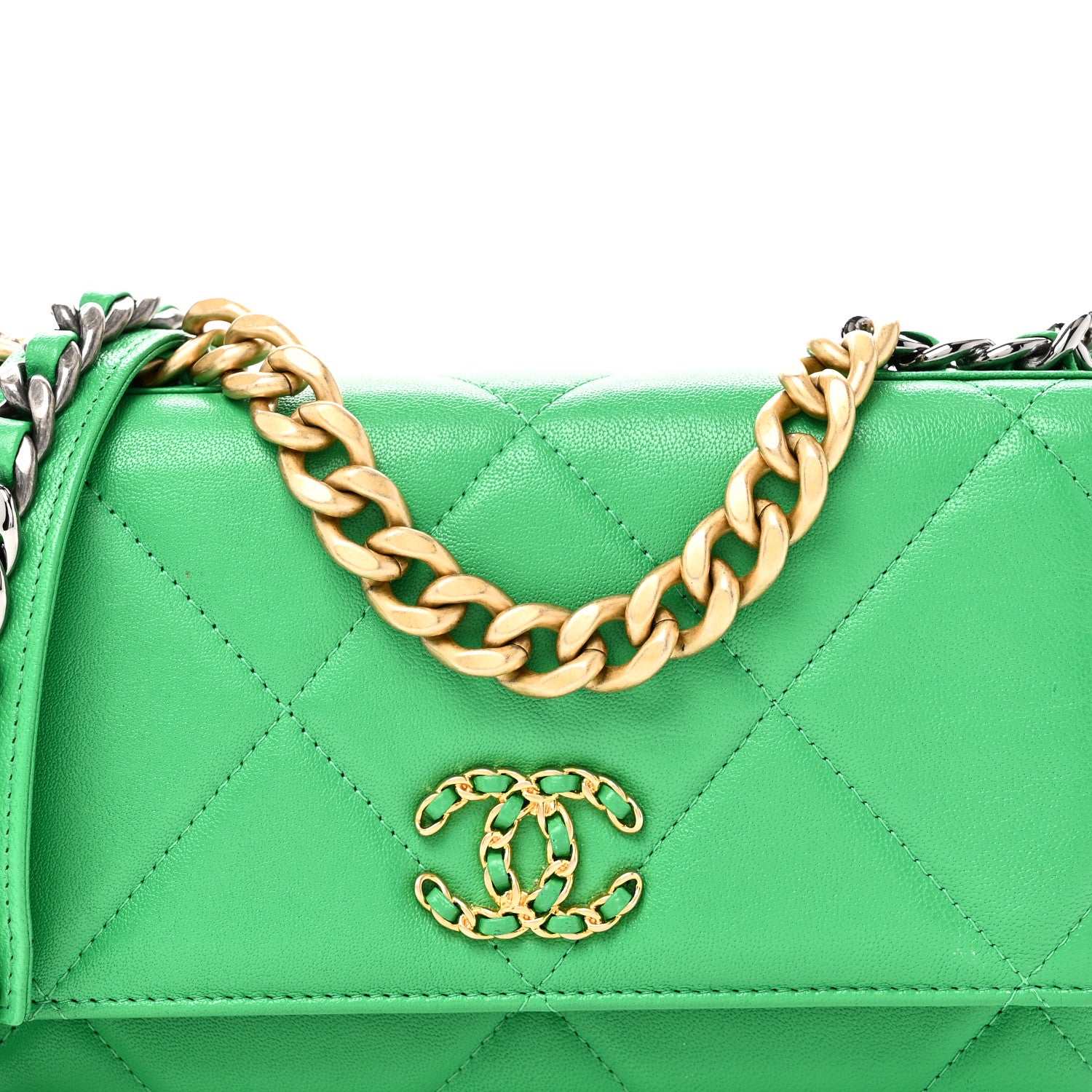 Chanel Shiny Goatskin Quilted Chanel 19 Wallet On Chain WOC Green 9 of 12