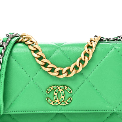Chanel Shiny Goatskin Quilted Chanel 19 Wallet On Chain WOC Green 9 of 12