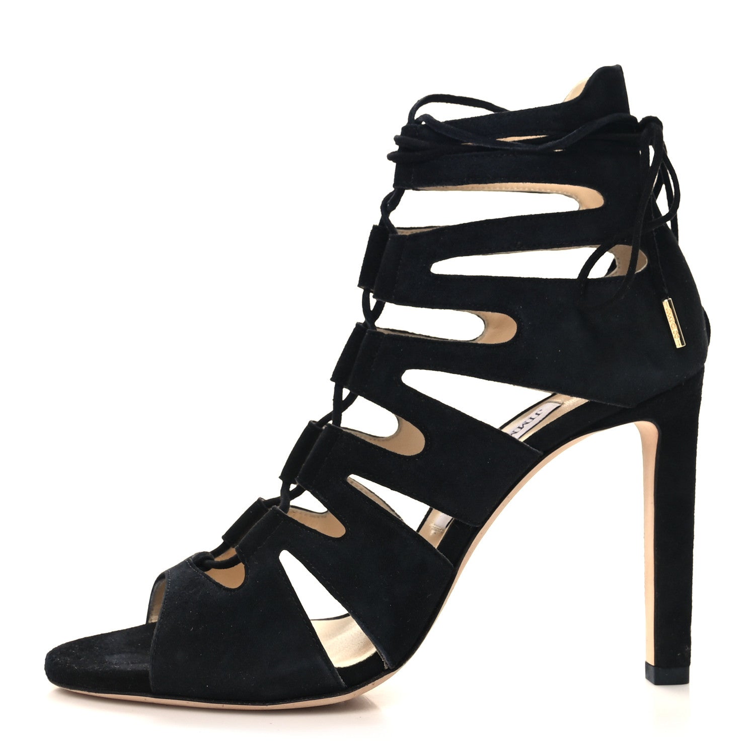 Jimmy Choo Suede Hitch 100 Lace Up Sandals 38.5 Black 1 of 7