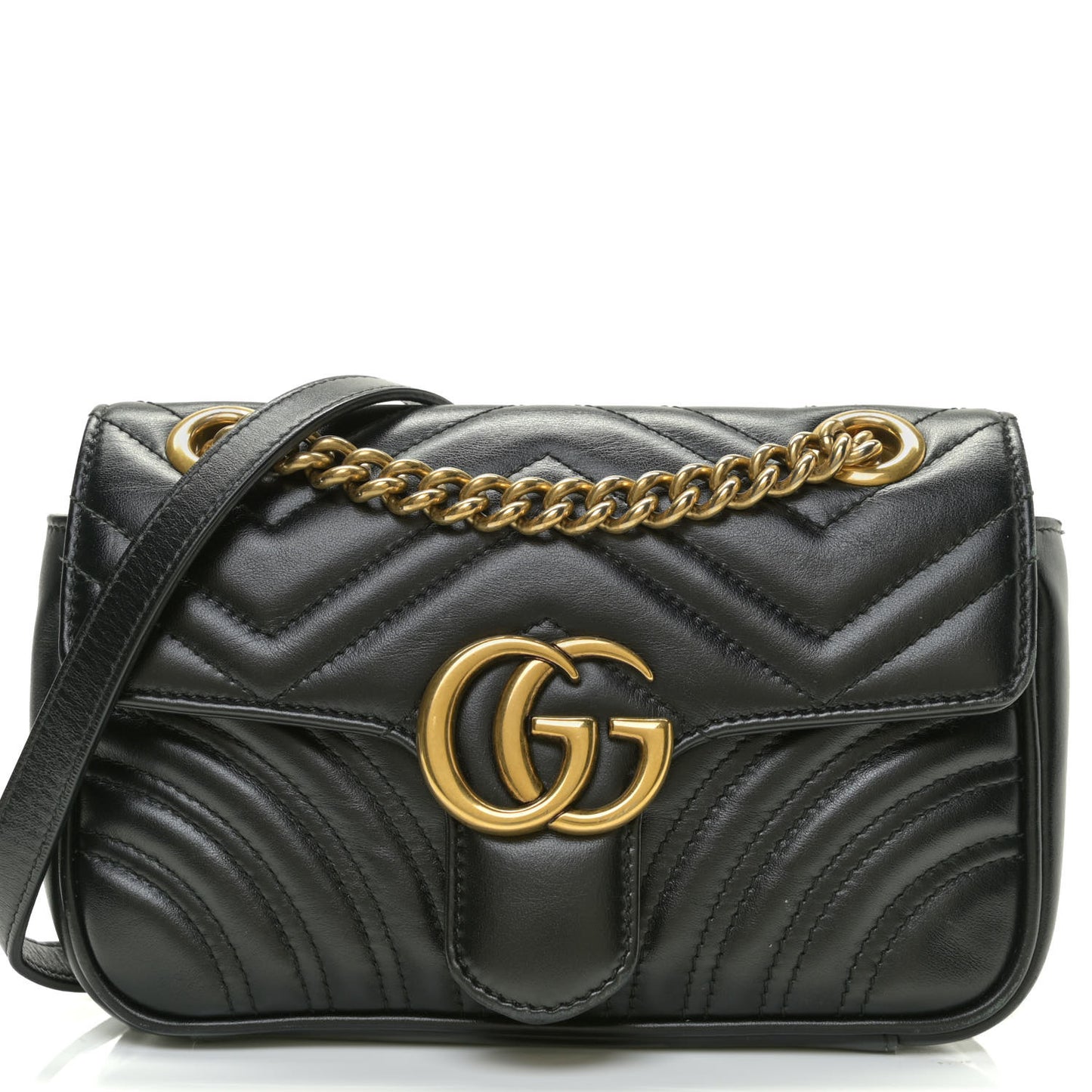 Calfskin Matelasse Mini GG Marmont Shoulder Bag Black