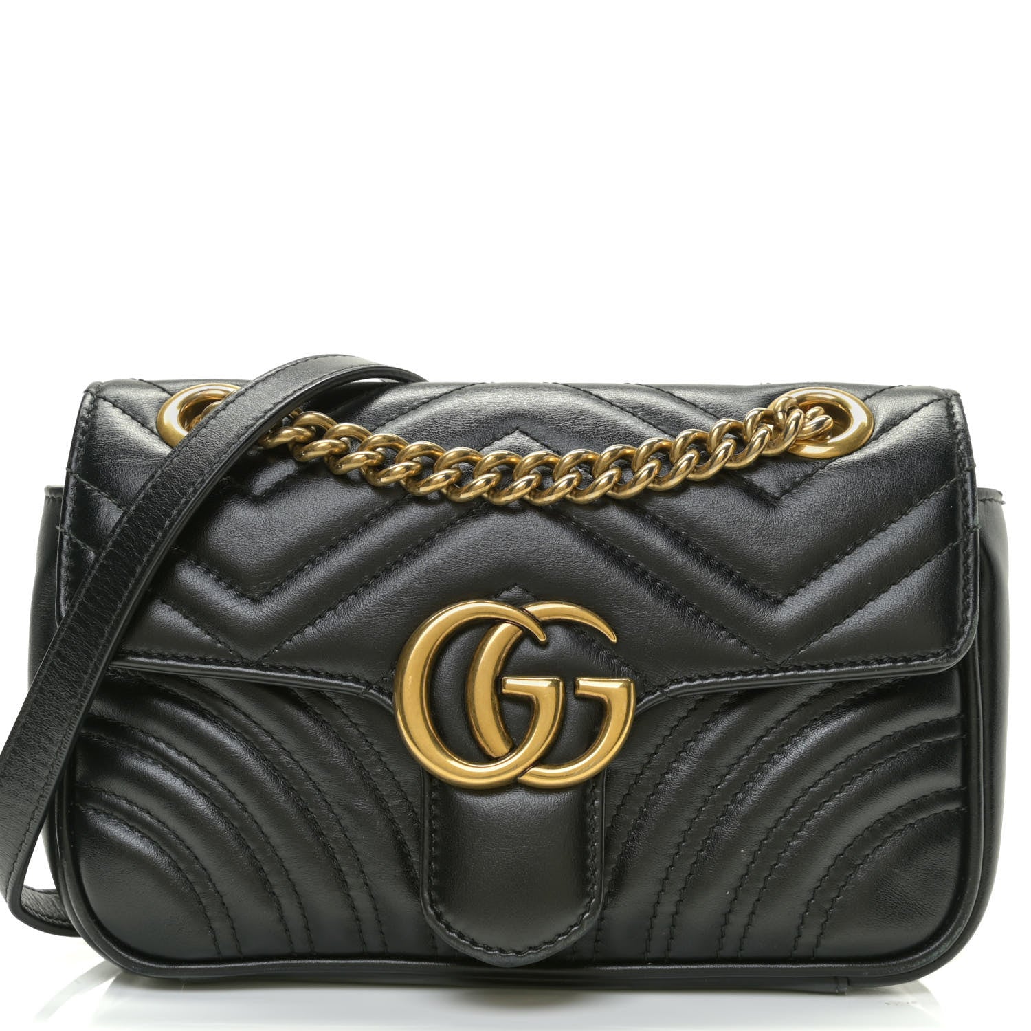 Gucci Calfskin Matelasse Mini GG Marmont Shoulder Bag Black 9 of 17