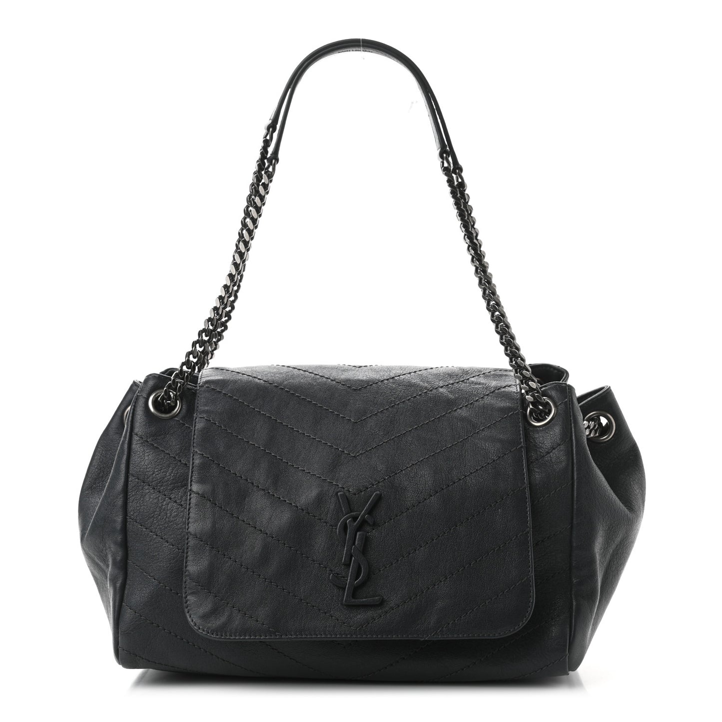 Vintage Lambskin Chevron Monogram Medium Nolita Dark Smog