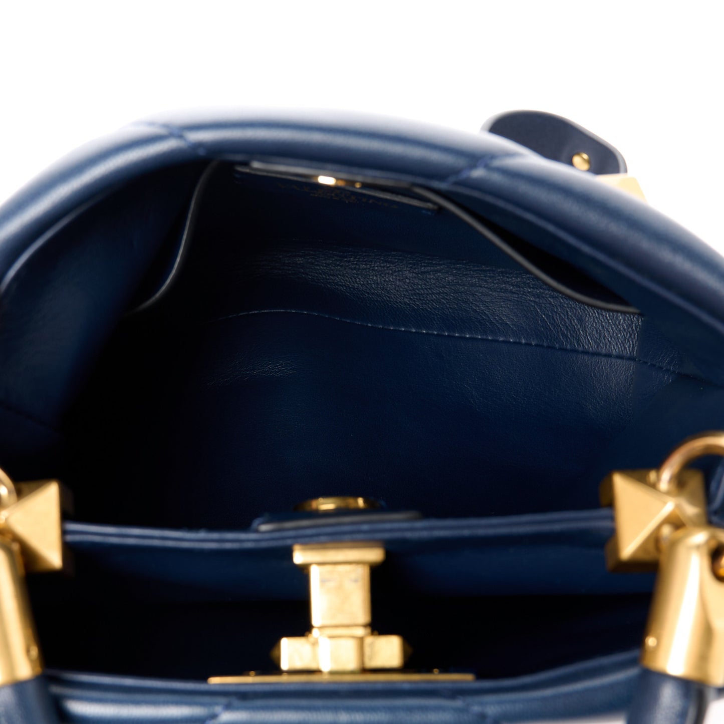 VALENTINO GARAVANI Nappa Small Roman Stud The Handle Bag Navy