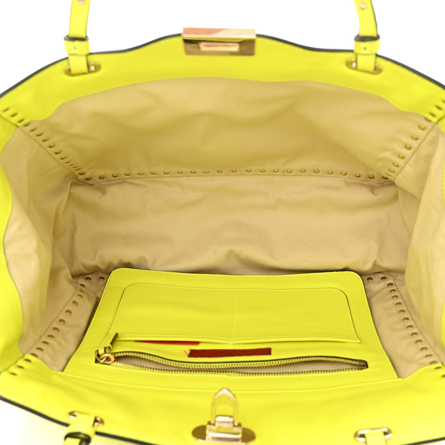 Vitello Medium Rockstud Tote Yellow Fluo