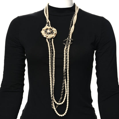 Chanel Pearl Lambskin CC Camellia Multi Strand Necklace Black Gold 2 of 5