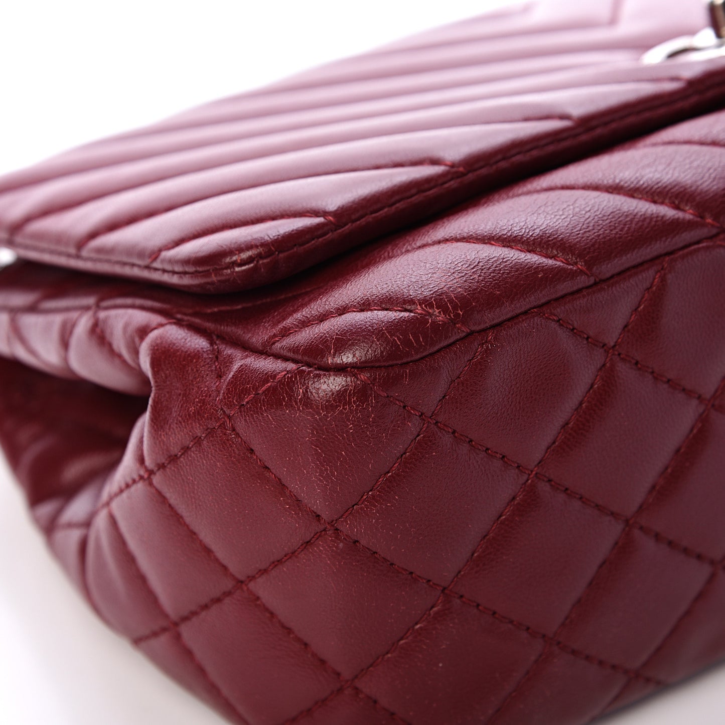 Lambskin Chevron Quilted Medium Surpique Flap Dark Red