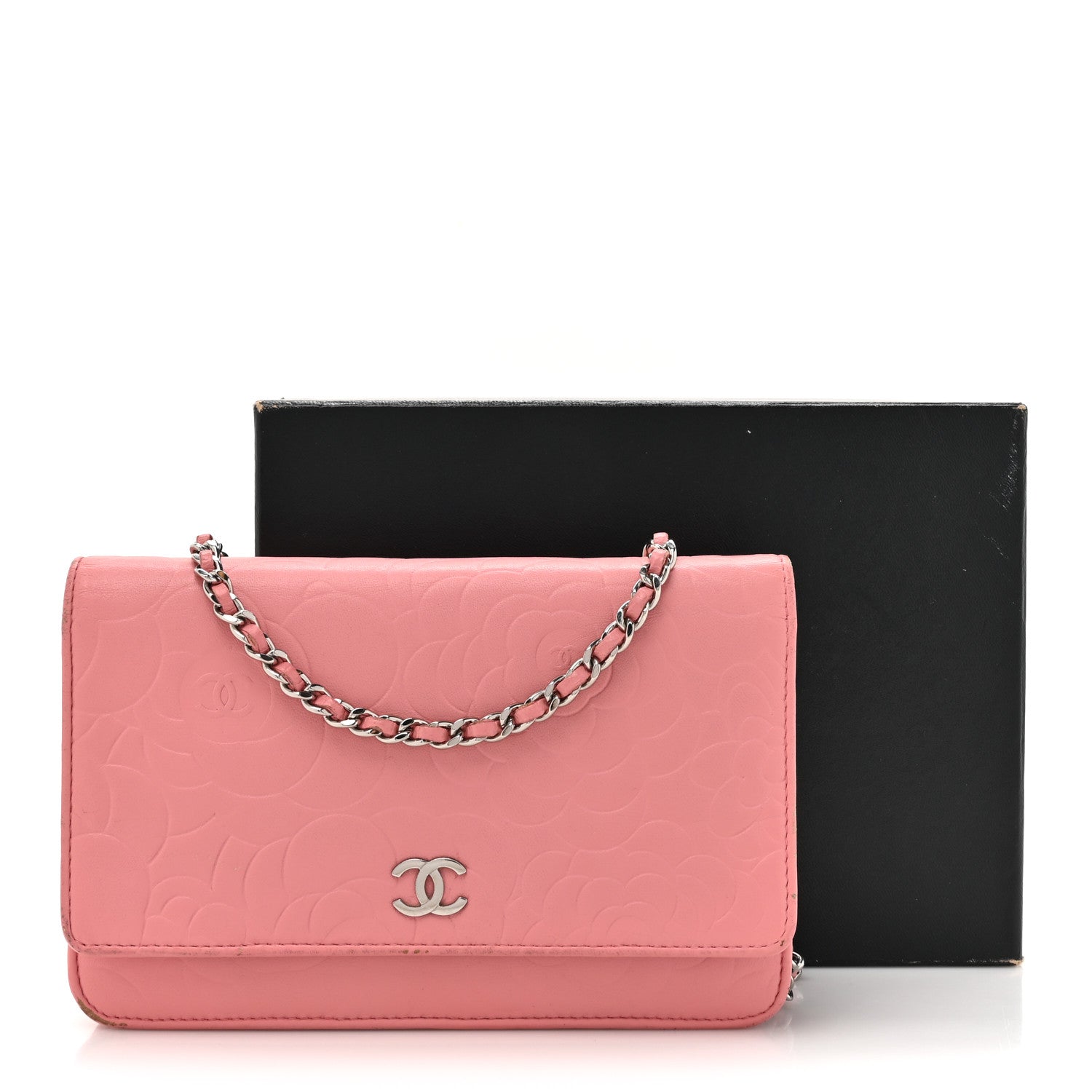 Chanel Lambskin Camellia Embossed Wallet on Chain WOC Pink 19 of 19