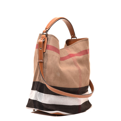 Burberry Canvas Mega Check Medium Ashby Hobo Saddle Brown 3 of 8