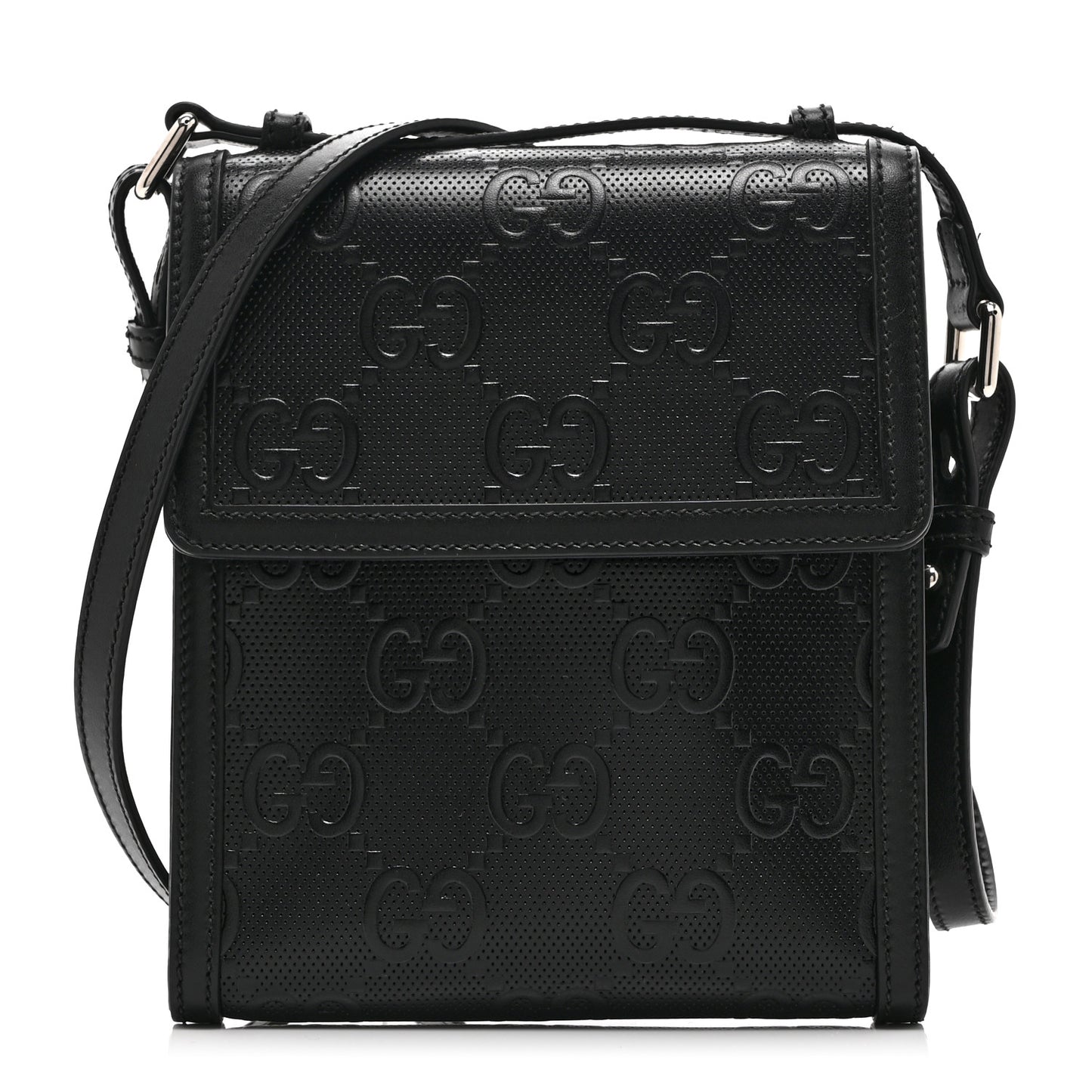 Calfskin GG Tennis Embossed Messenger Bag Black