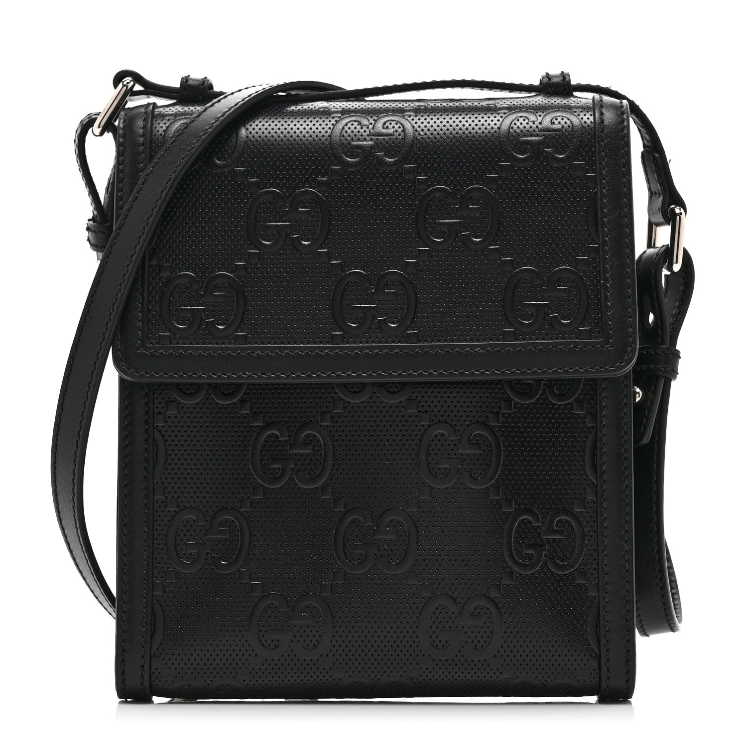 Gucci Calfskin GG Tennis Embossed Messenger Bag Black 1 of 11