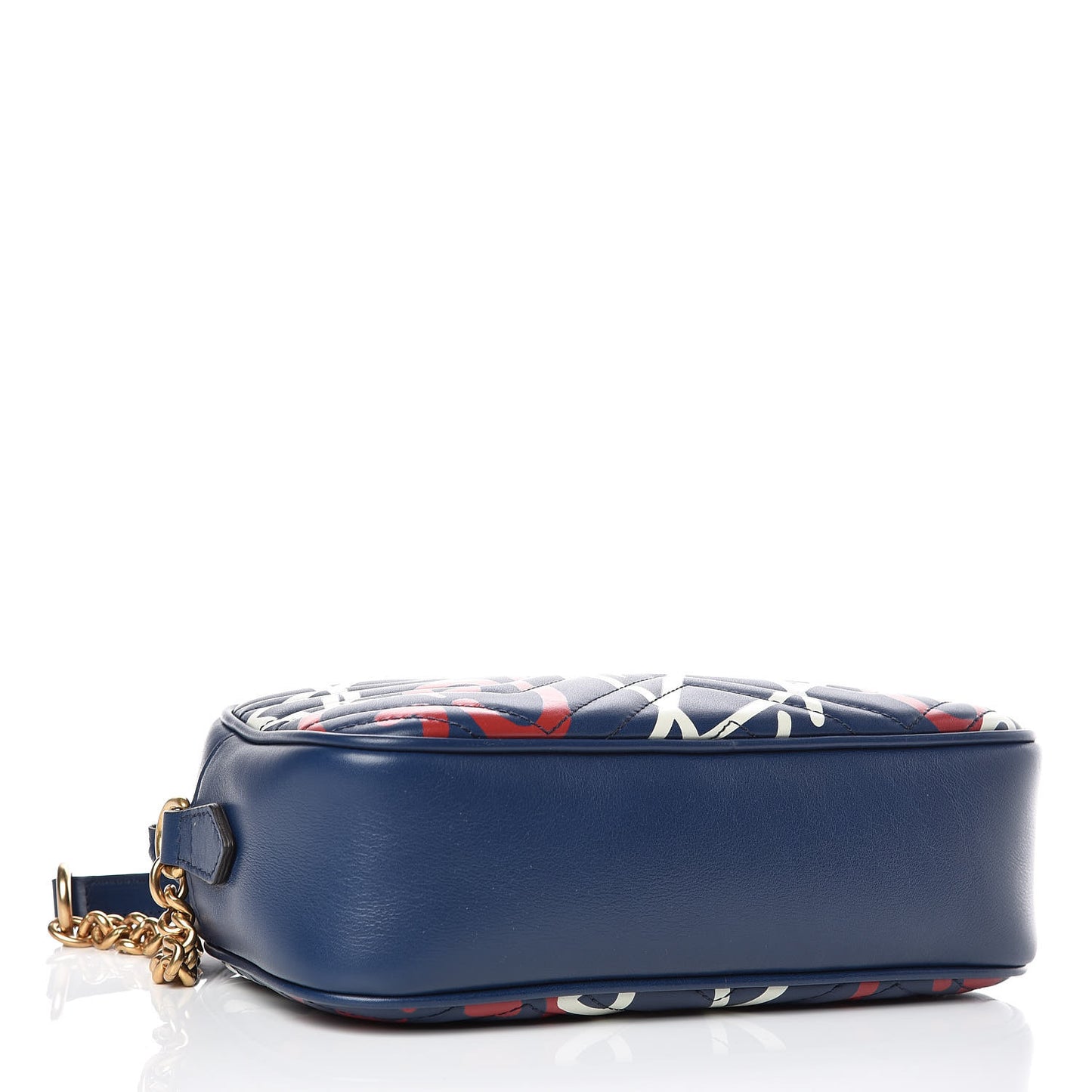 Calfskin Matelasse GucciGhost Small GG Marmont Chain Shoulder Bag Blue Agata Hibiscus Red