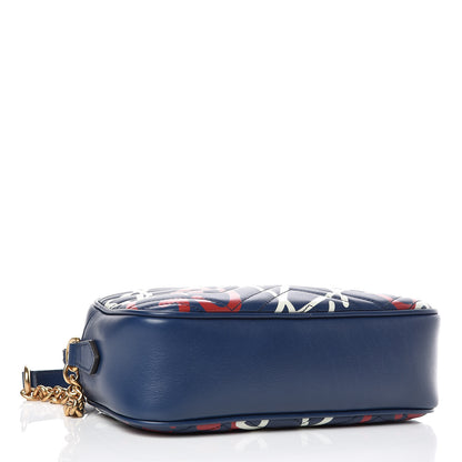 Gucci Calfskin Matelasse GucciGhost Small GG Marmont Chain Shoulder Bag Blue Agata Hibiscus Red 4 of 10