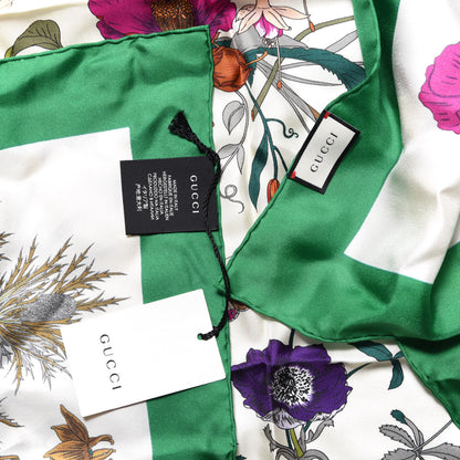 Gucci Silk Flora Gothic Square Scarf Ivory Dark Green 3 of 3