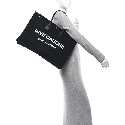 Saint Laurent Linen Calfskin Rive Gauche Tote Black 2 of 13