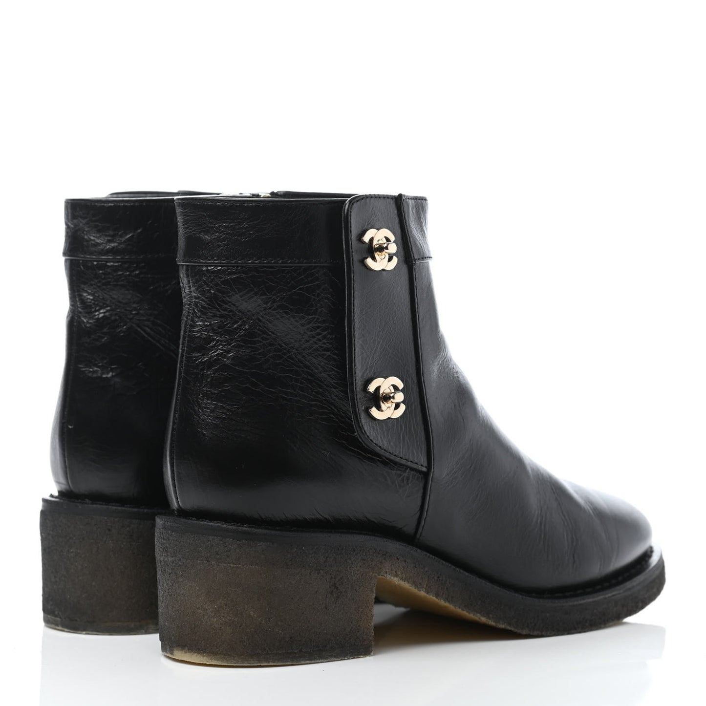 Calfskin CC Turnlock Ankle Boots 38 Black