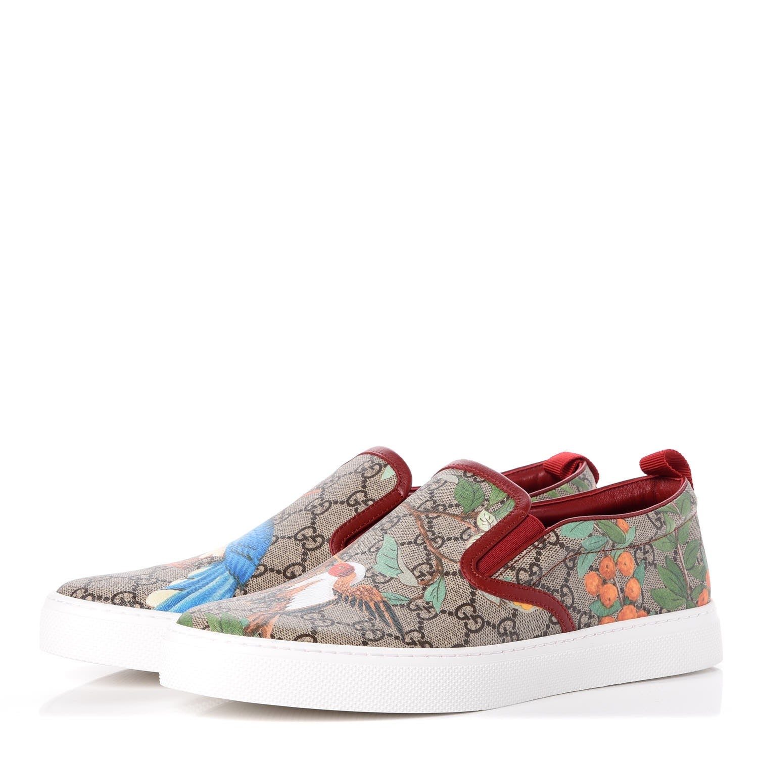 Gucci GG Supreme Monogram Tian Mens Dublin Slip On Sneakers 10 Beige Multicolor Red 3 of 11