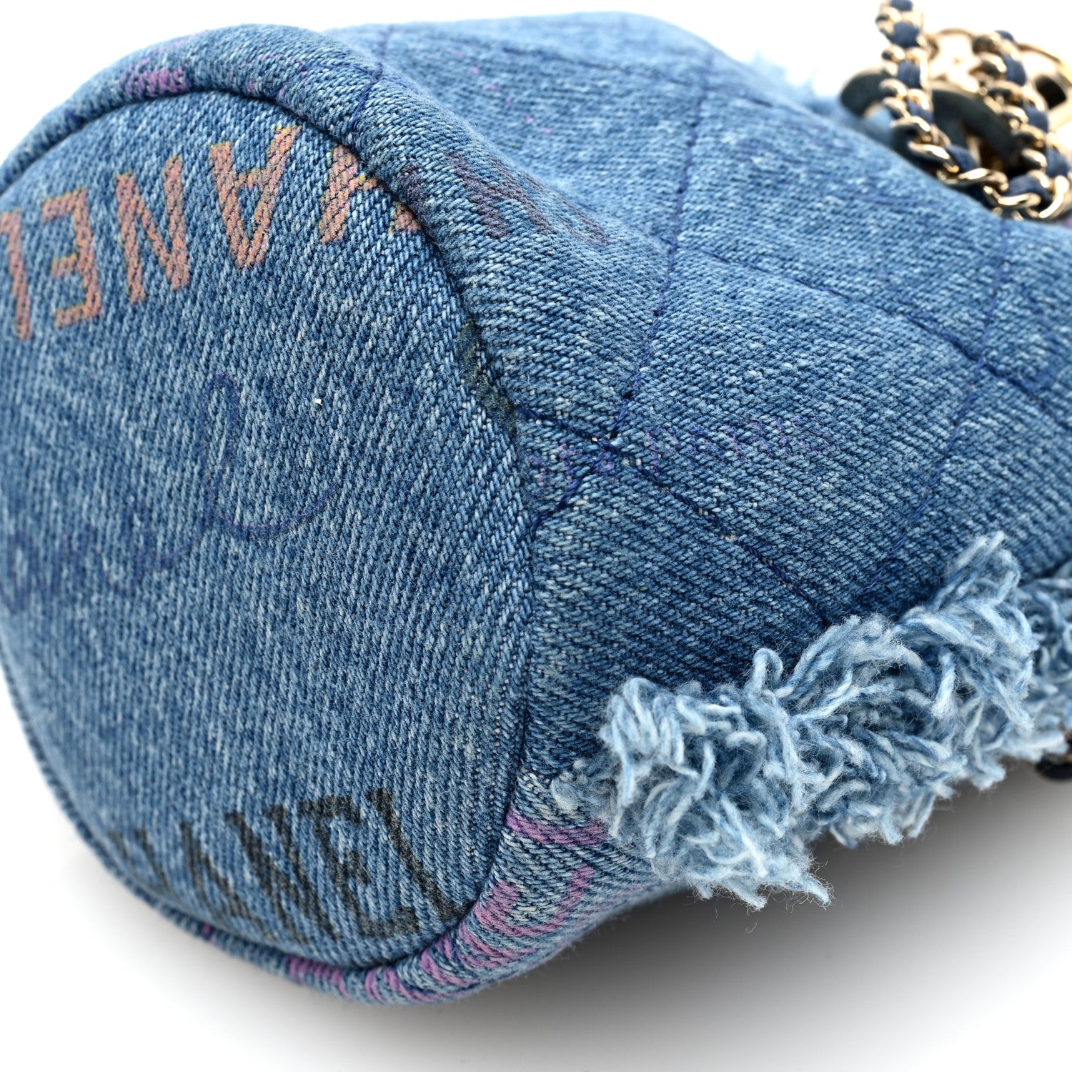Chanel Denim Quilted Mood Mini Bucket With Chain Blue Multicolor 9 of 9