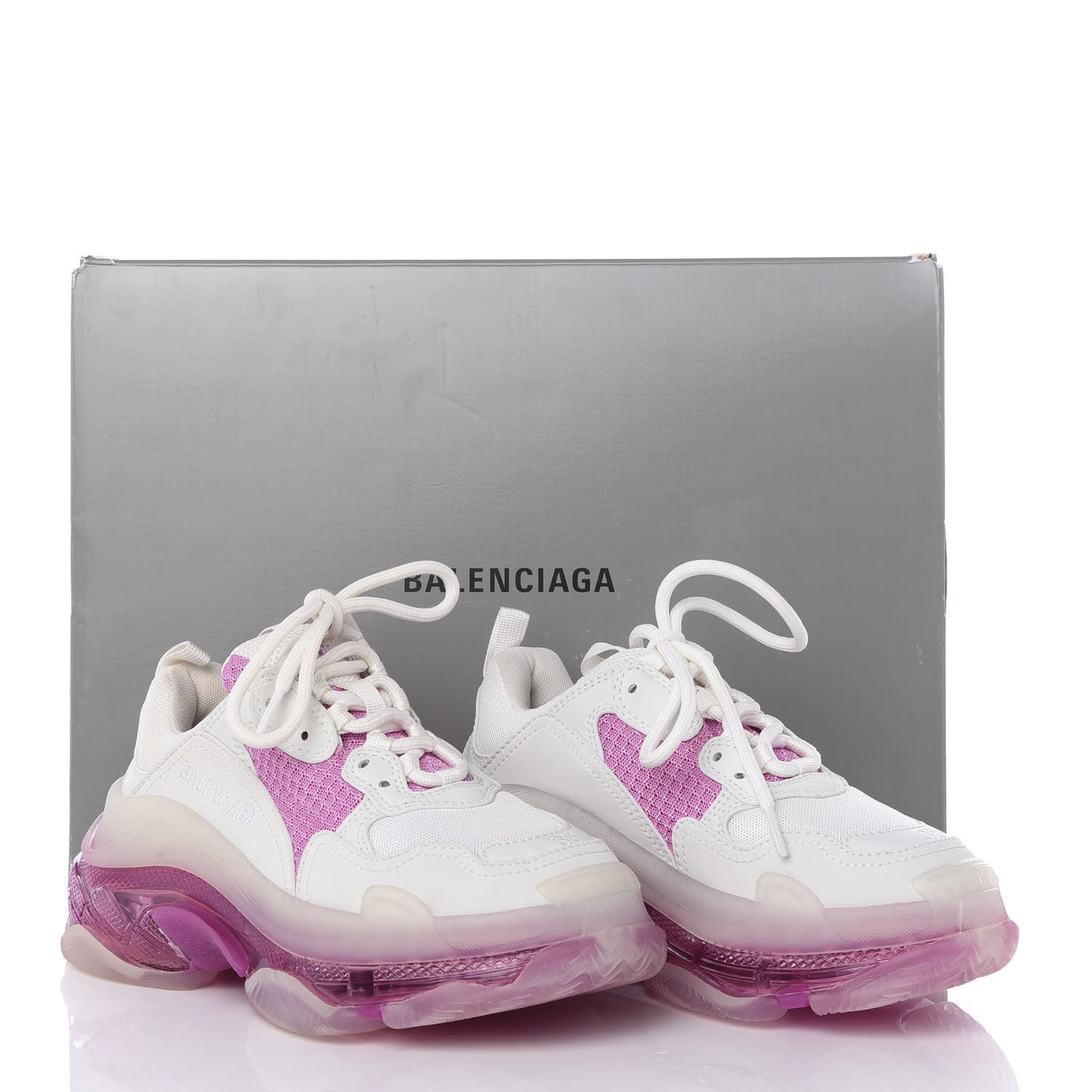 Fabric Mesh Clear Sole Womens Triple S Sneakers 35 White Pink
