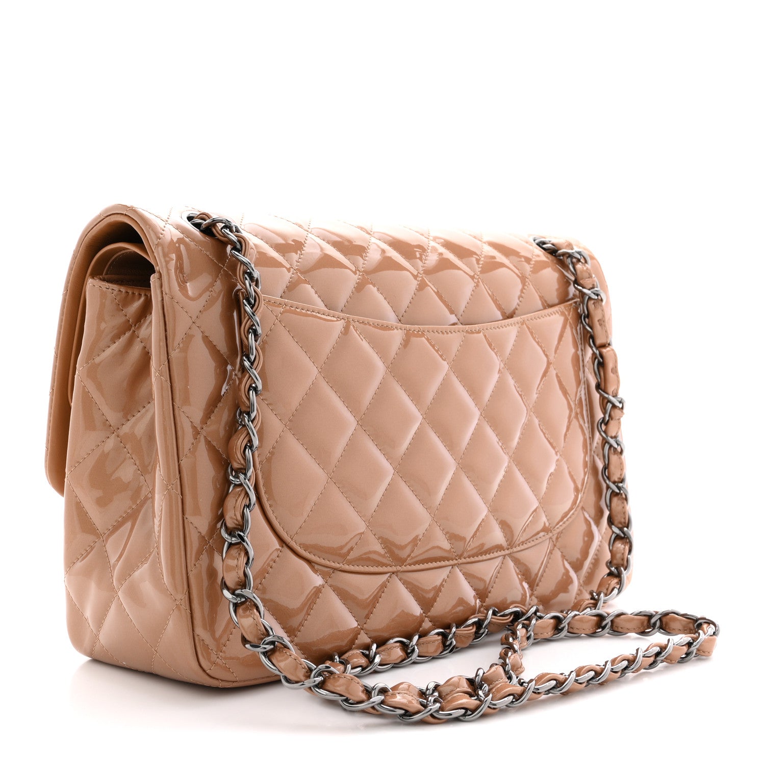 Chanel Patent Quilted Jumbo Double Flap Light Brown 1872486
