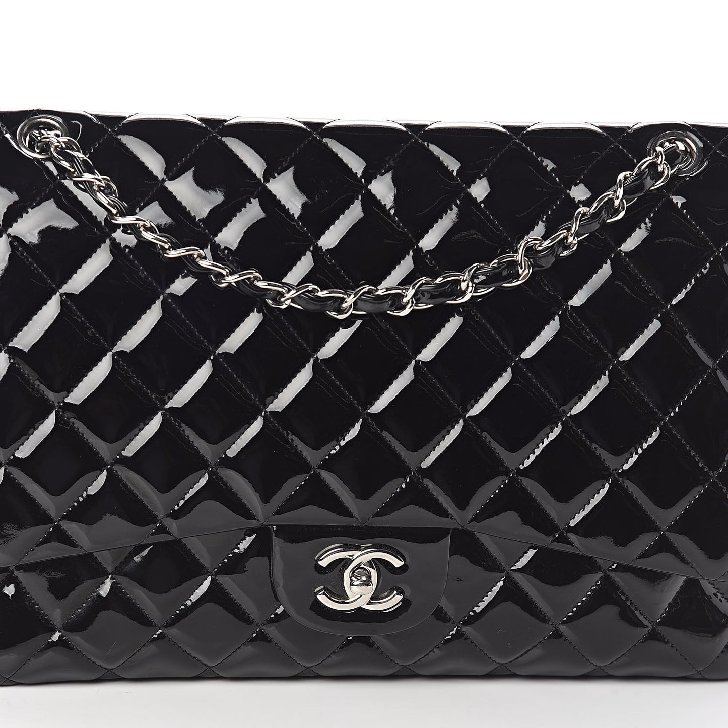 Patent Quilted Maxi Single Flap Black