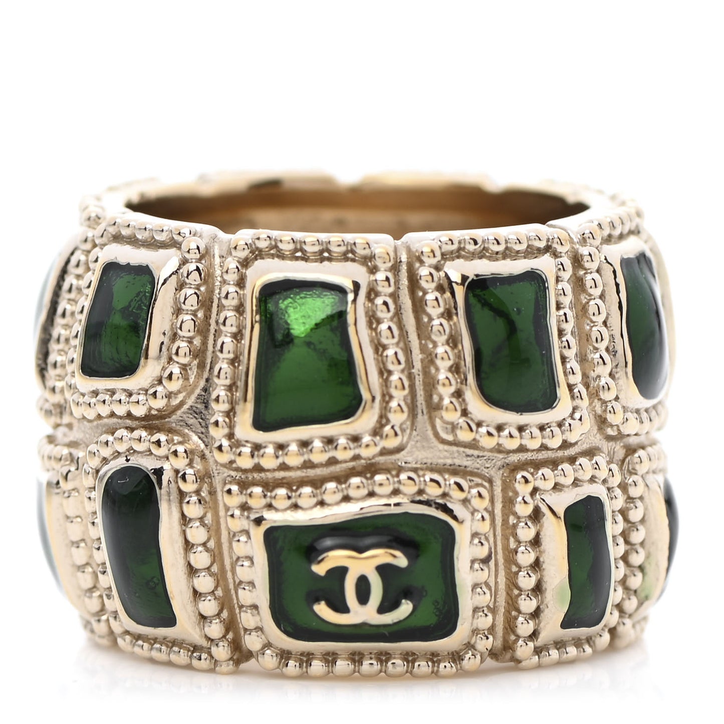 Poured Glass CC Ring 6.75 Green Gold