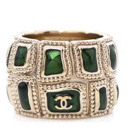 Chanel Poured Glass CC Ring 6.75 Green Gold 1 of 5
