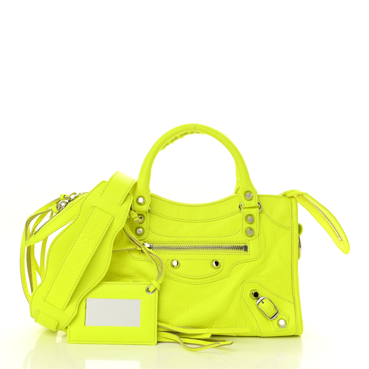 Agneau Classic Silver Hardware Mini City Jaune Fluo