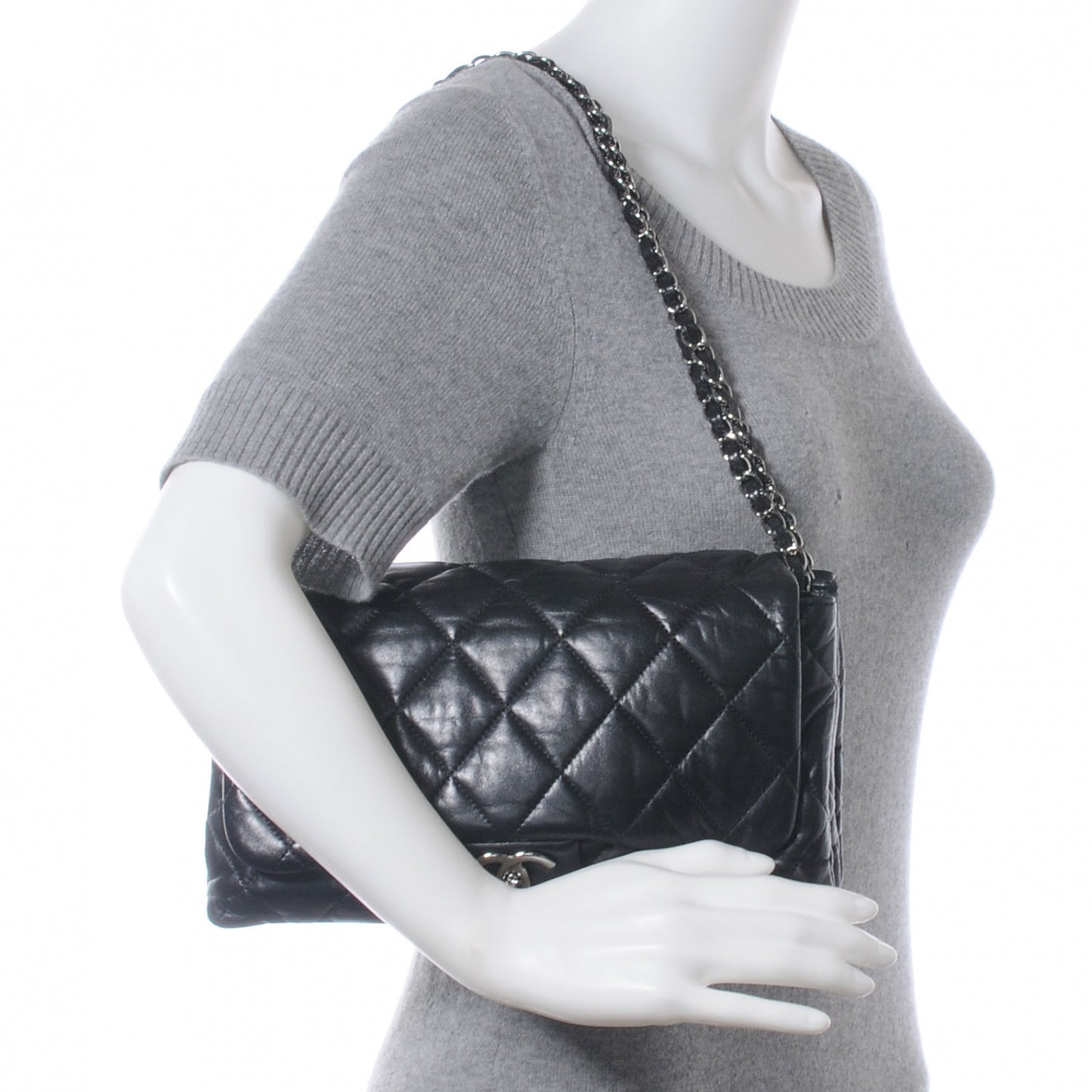 Lambskin Quilted Chanel 3 Large Accordion Flap Black Black