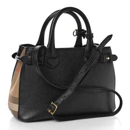 Burberry Derby Calfskin House Check Small Banner Tote Black 3 of 8