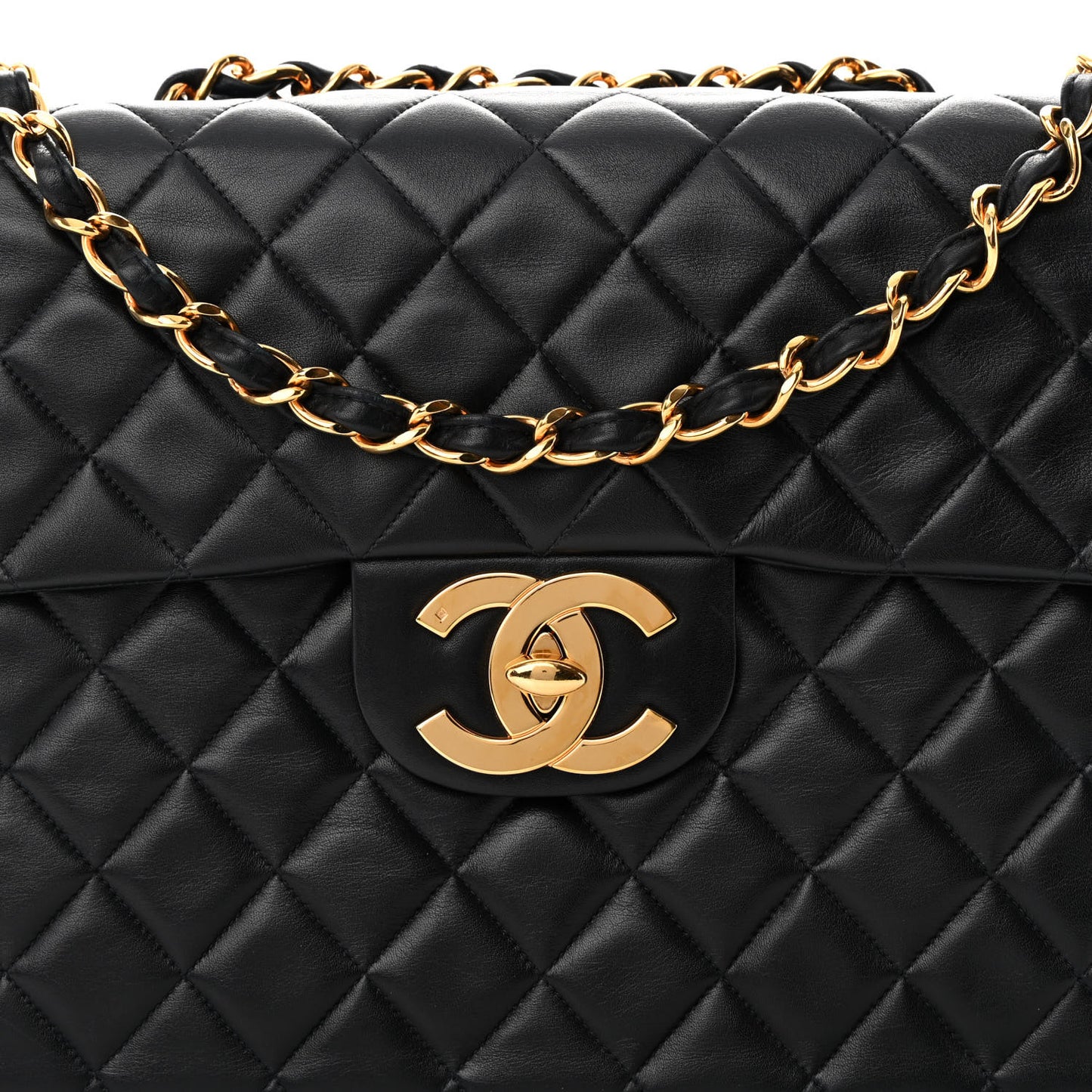 Lambskin Quilted XL Jumbo Single Flap Black