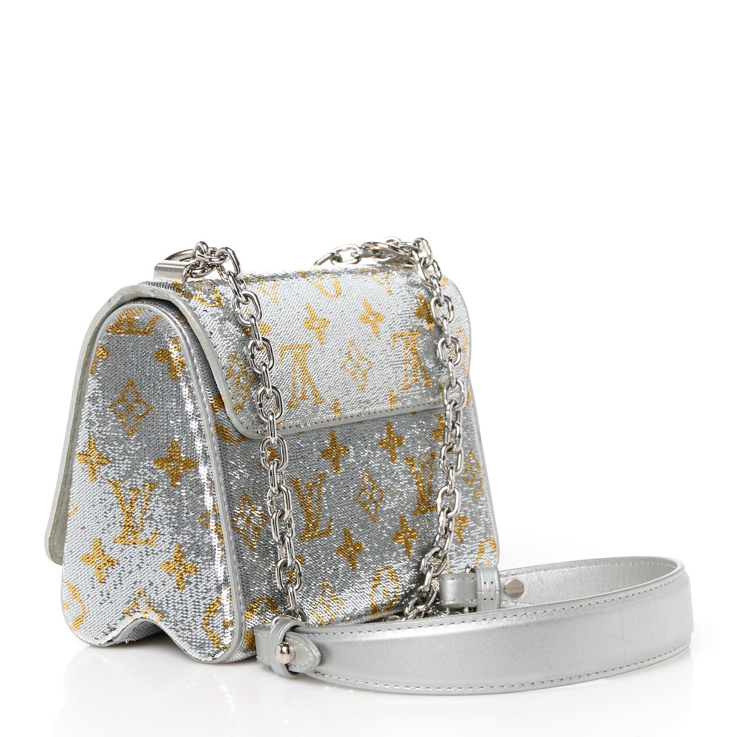 Sequins Monogram Twist Shoulder Bag PM Gold Silver