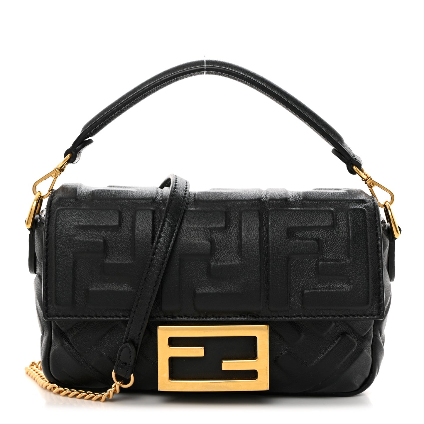 Nappa FF 1974 Embossed Mini Baguette Black