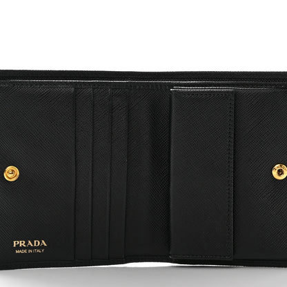Prada Saffiano Triangle Bi-Fold Wallet Black 5 of 12
