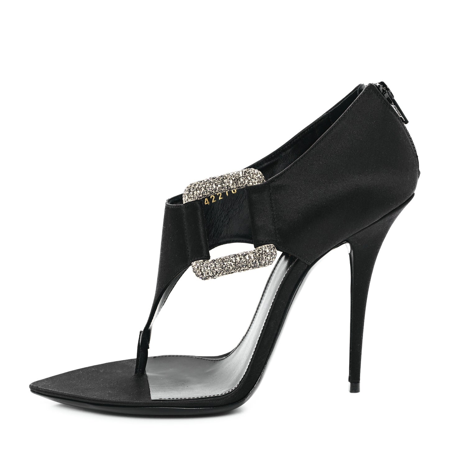 Crepe Satin Crystal Buckle Gippy 110 Sandals 38 Black