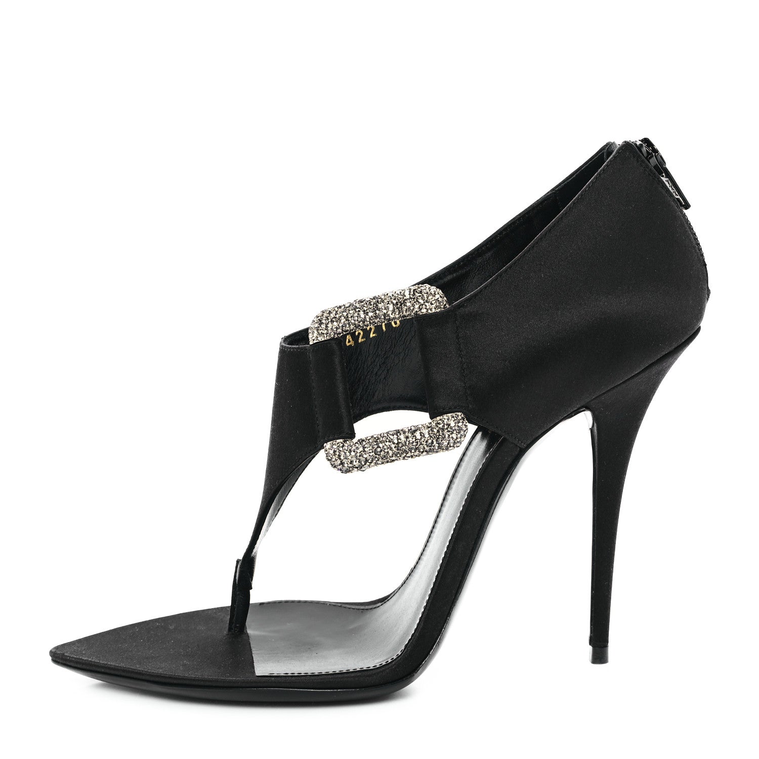 Saint Laurent Crepe Satin Crystal Buckle Gippy 110 Sandals 38 Black 1 of 10