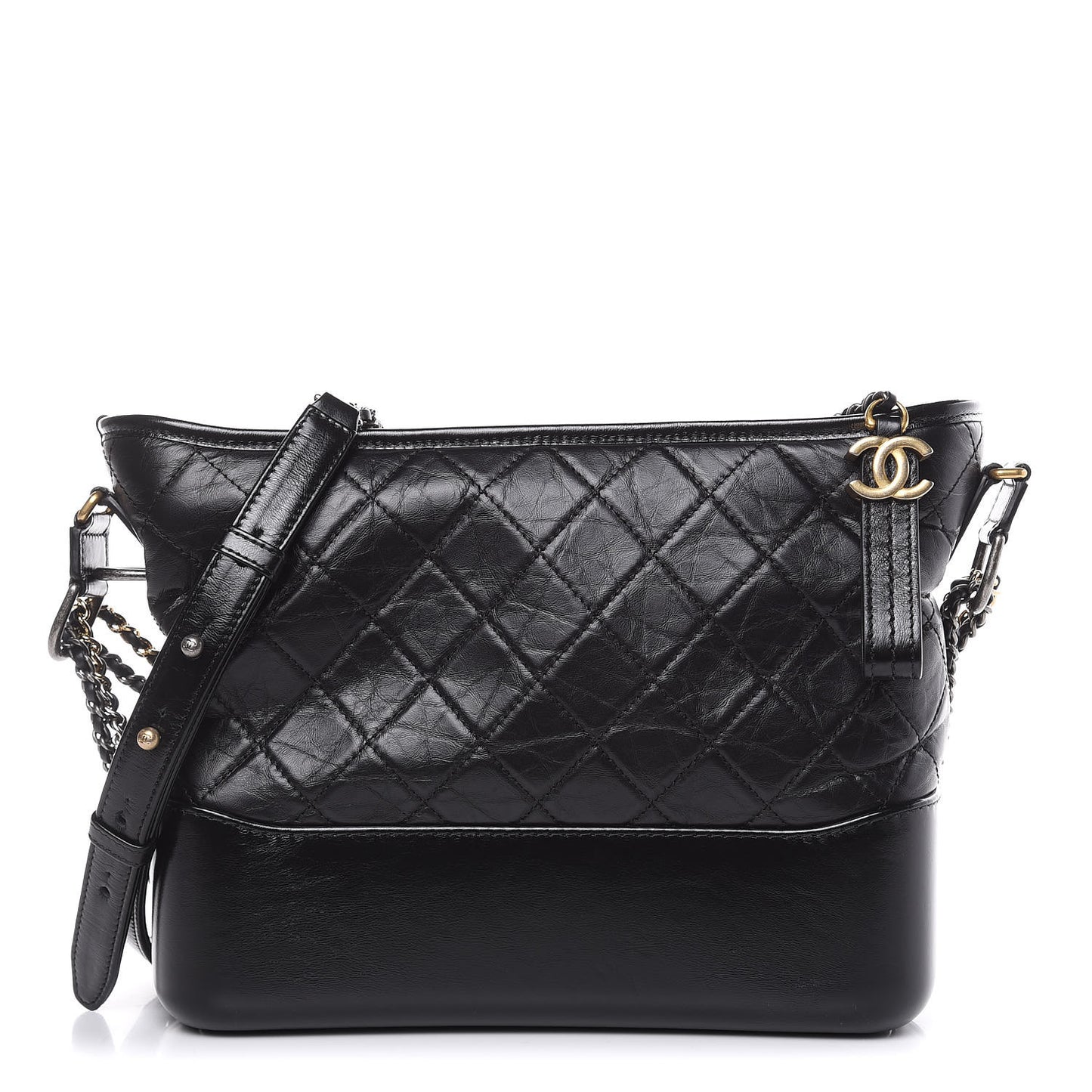 Aged Calfskin Quilted Medium Gabrielle Hobo Black