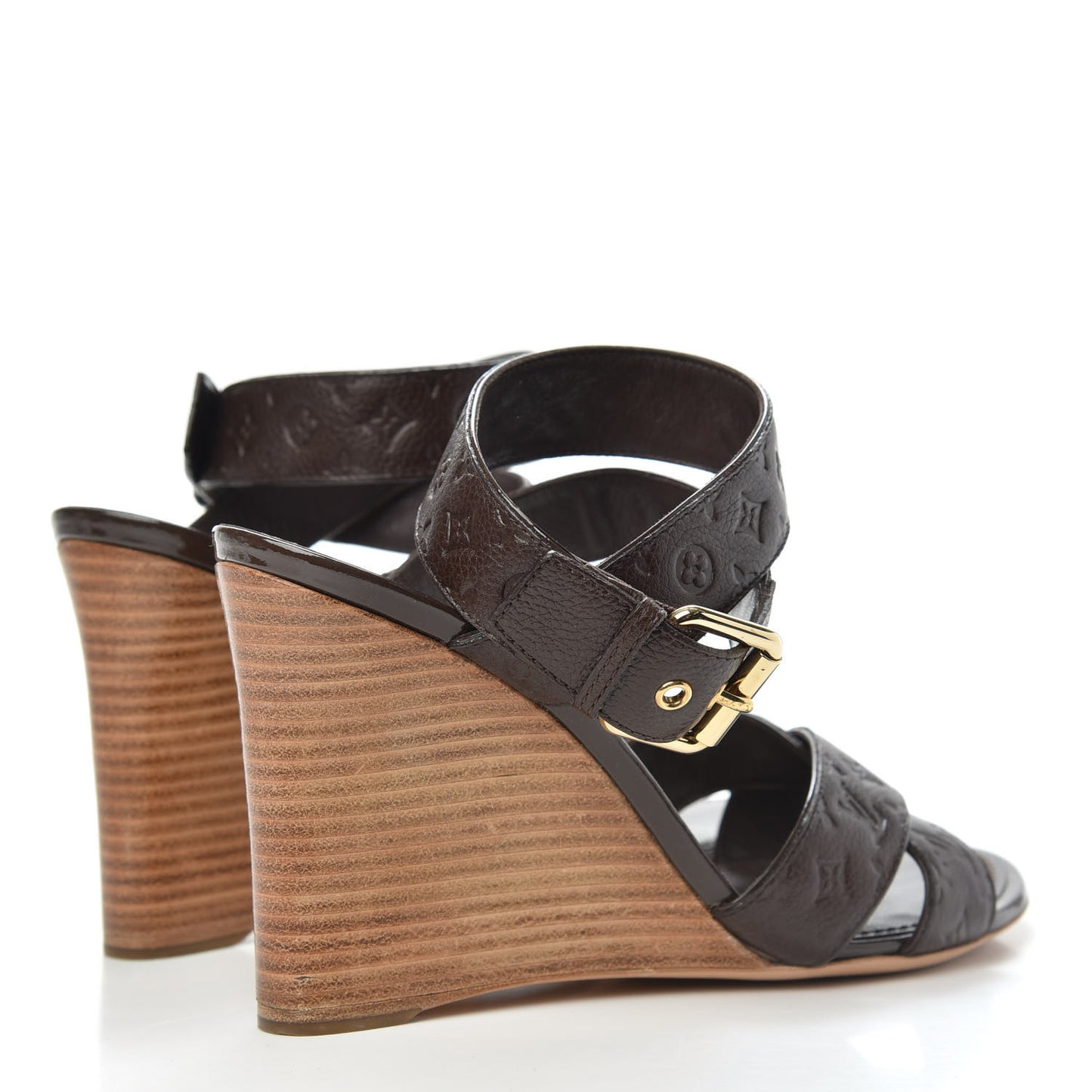 Calfskin Monogram Embossed Wedge Sandals 38 Terre