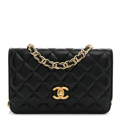 Chanel Shiny Lambskin Quilted Golden Links Wallet On Chain WOC Black 1 of 10