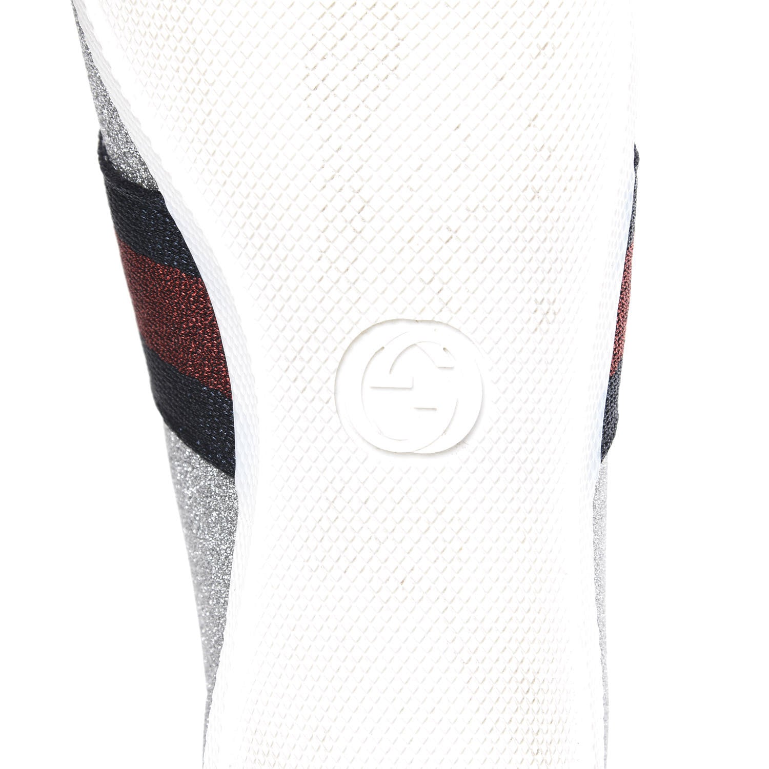 Gucci Glitter Fabric Studded Web Womens Sneakers 36.5 Silver 7 of 9