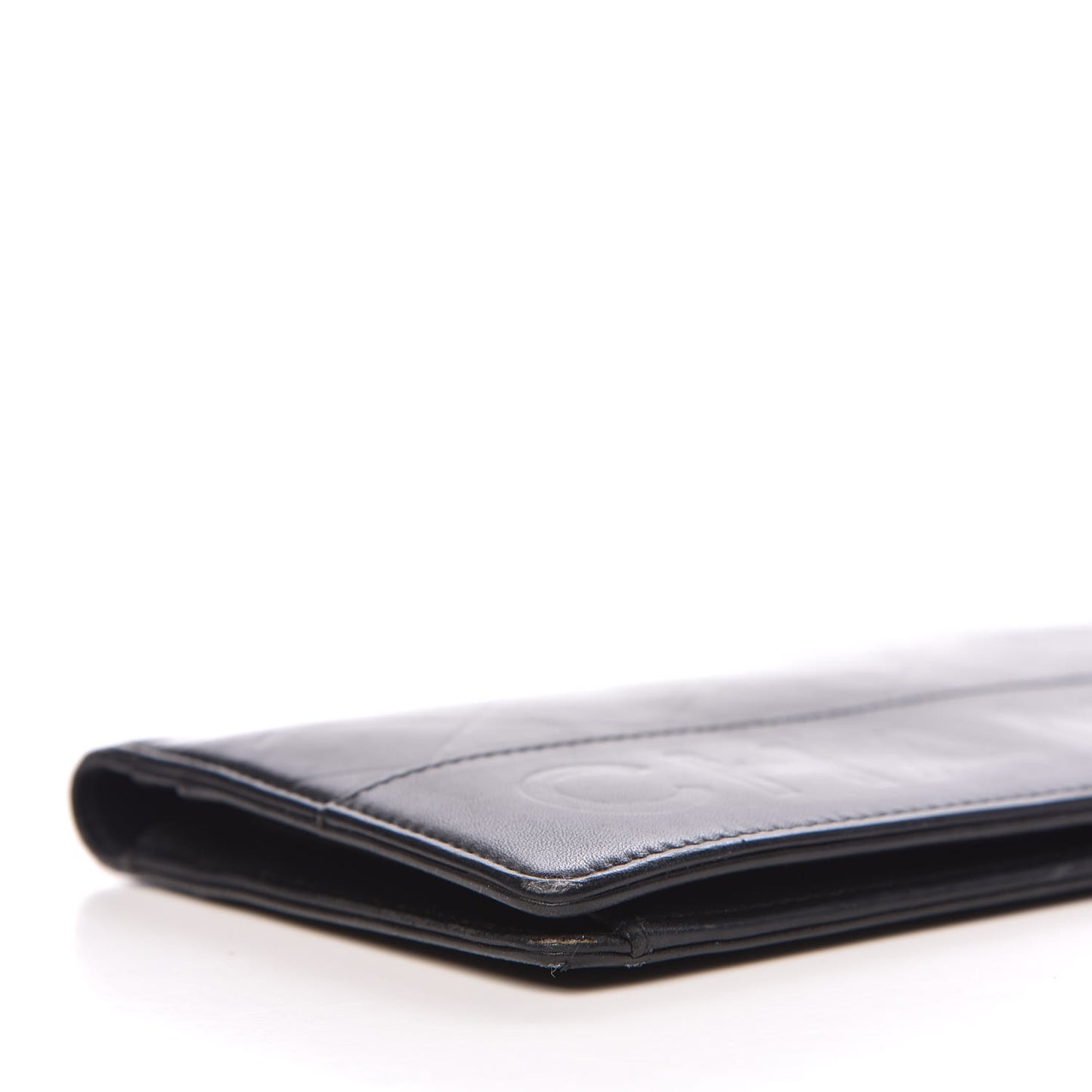 Lambskin Embossed Logo Yen Wallet Black