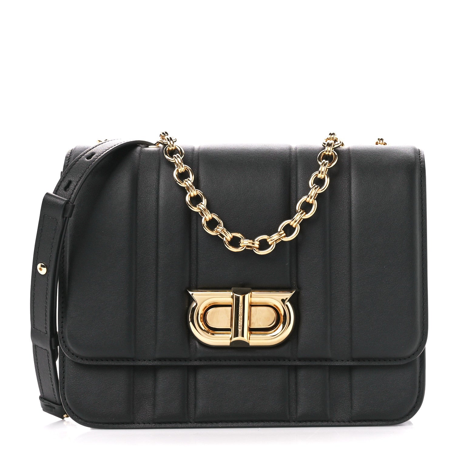 Salvatore Ferragamo Calfskin Quilted Medium New Gancini Shoulder Bag Black 1 of 10