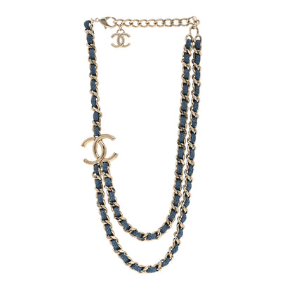 Chanel Metal Denim CC Double Chain Necklace Blue Gold 3 of 6