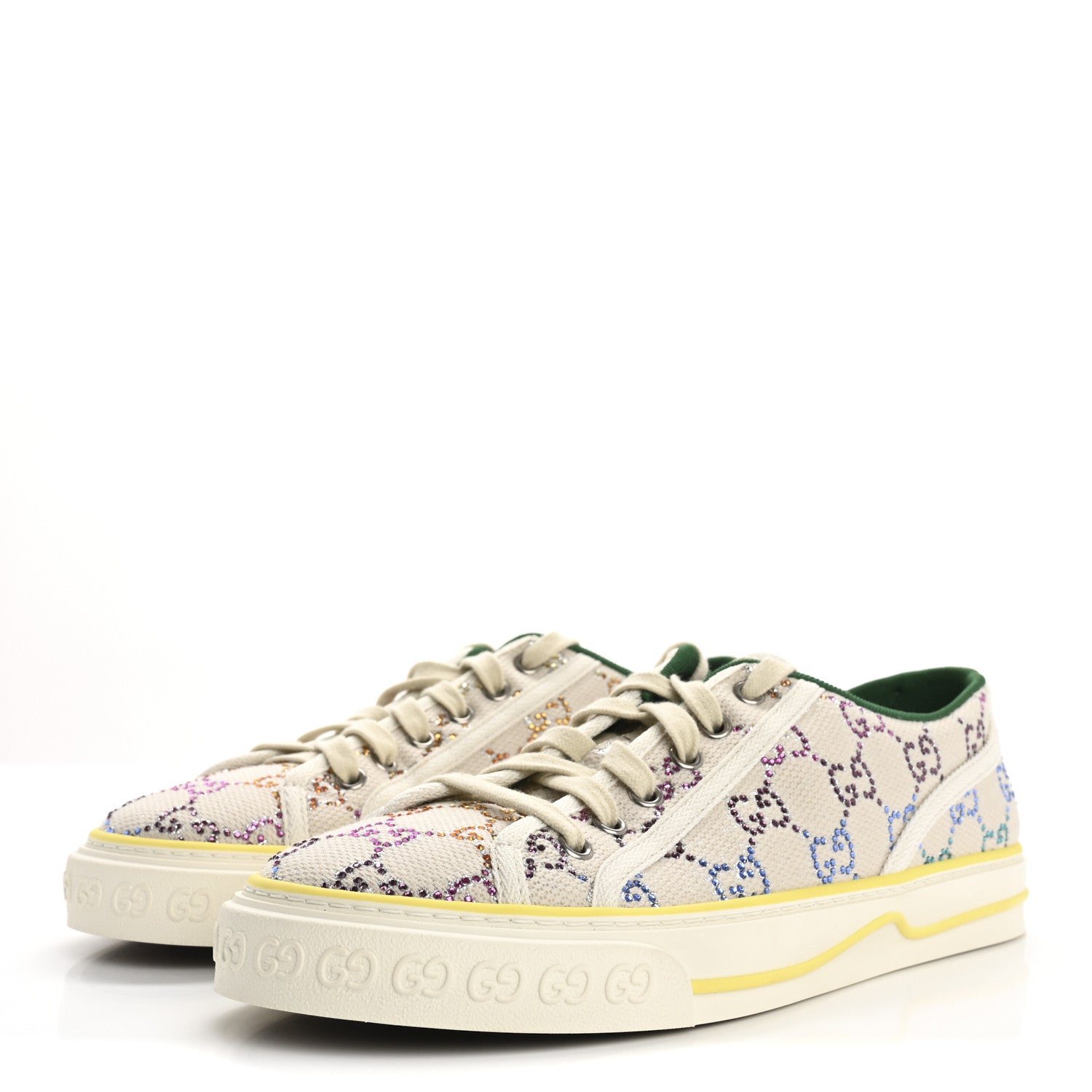 Gucci Canvas Lame Crystal GG Monogram Womens 1977 Tennis Sneakers 40 Gardenia Silver Mystic White 4 of 8