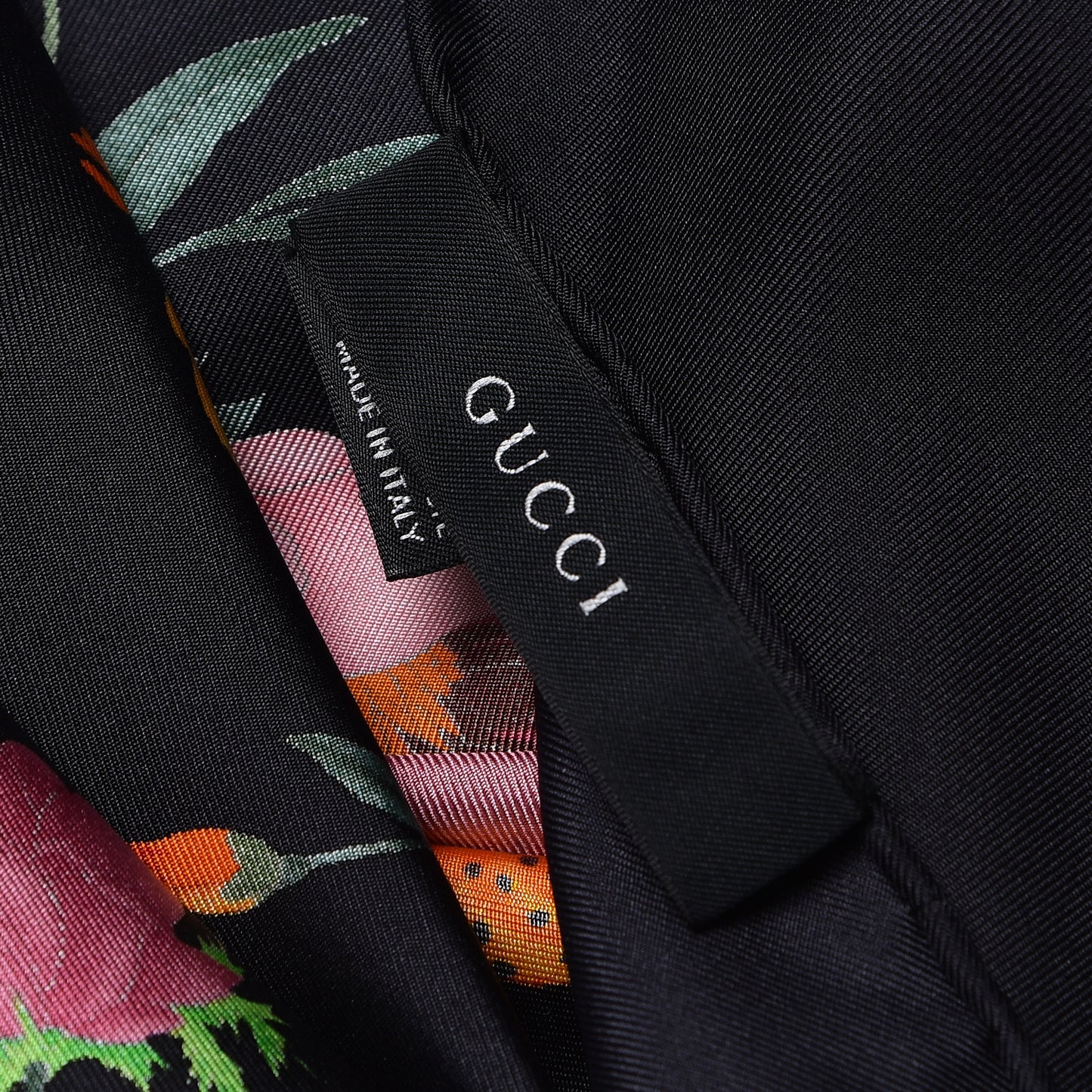 Silk Twill Flora Beauty Square Scarf Black