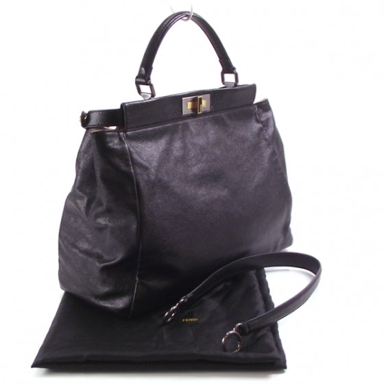 Fendi Goatskin Large Peekaboo Iconic Satchel Black 3 of 11